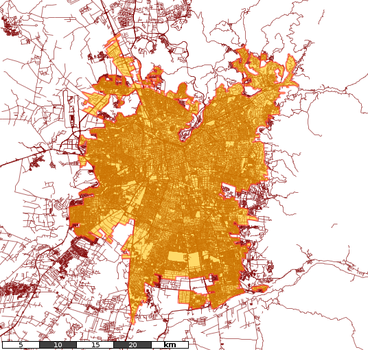 Gran Santiago urban area and road network